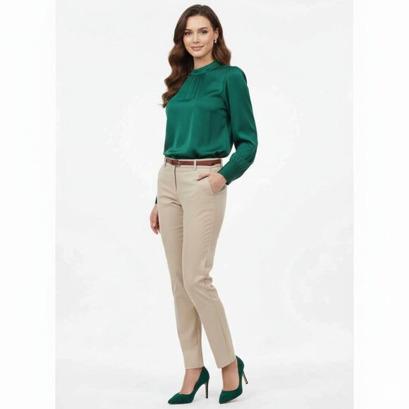 ADDITIONS BY CHICO'S Khaki Stretchy Textured Pants Sz 0/S Wear To Work - Picture 2 of 4